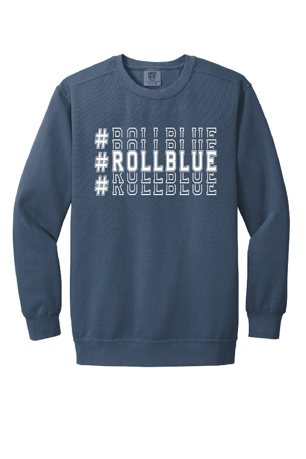 Crew Sweatshirt - Stacked #RollBlue White Logo - 1566