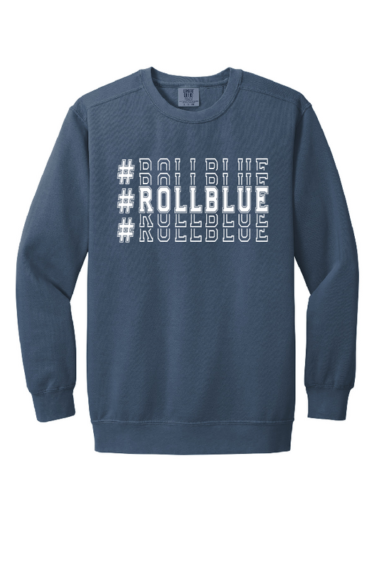 Crew Sweatshirt - Stacked #RollBlue White Logo - 1566