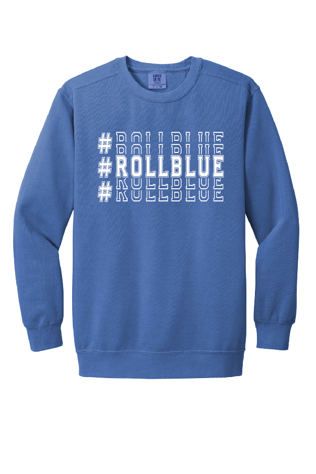 Crew Sweatshirt - Stacked #RollBlue White Logo - 1566
