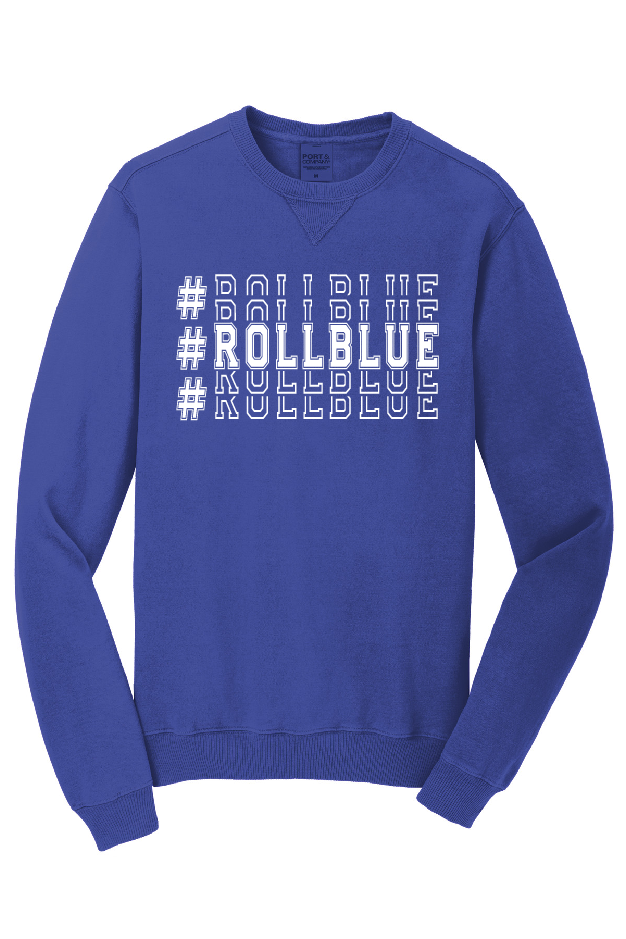 Crew Sweatshirt - Stacked #RollBlue White Logo - 098