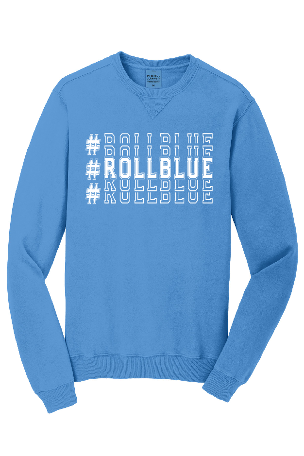 Crew Sweatshirt - Stacked #RollBlue White Logo - 098