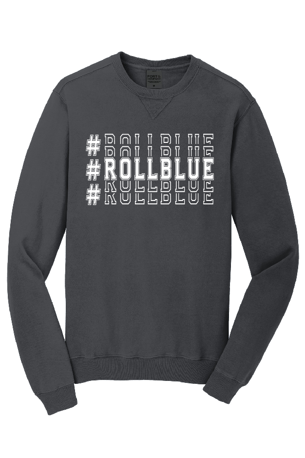 Crew Sweatshirt - Stacked #RollBlue White Logo - 098