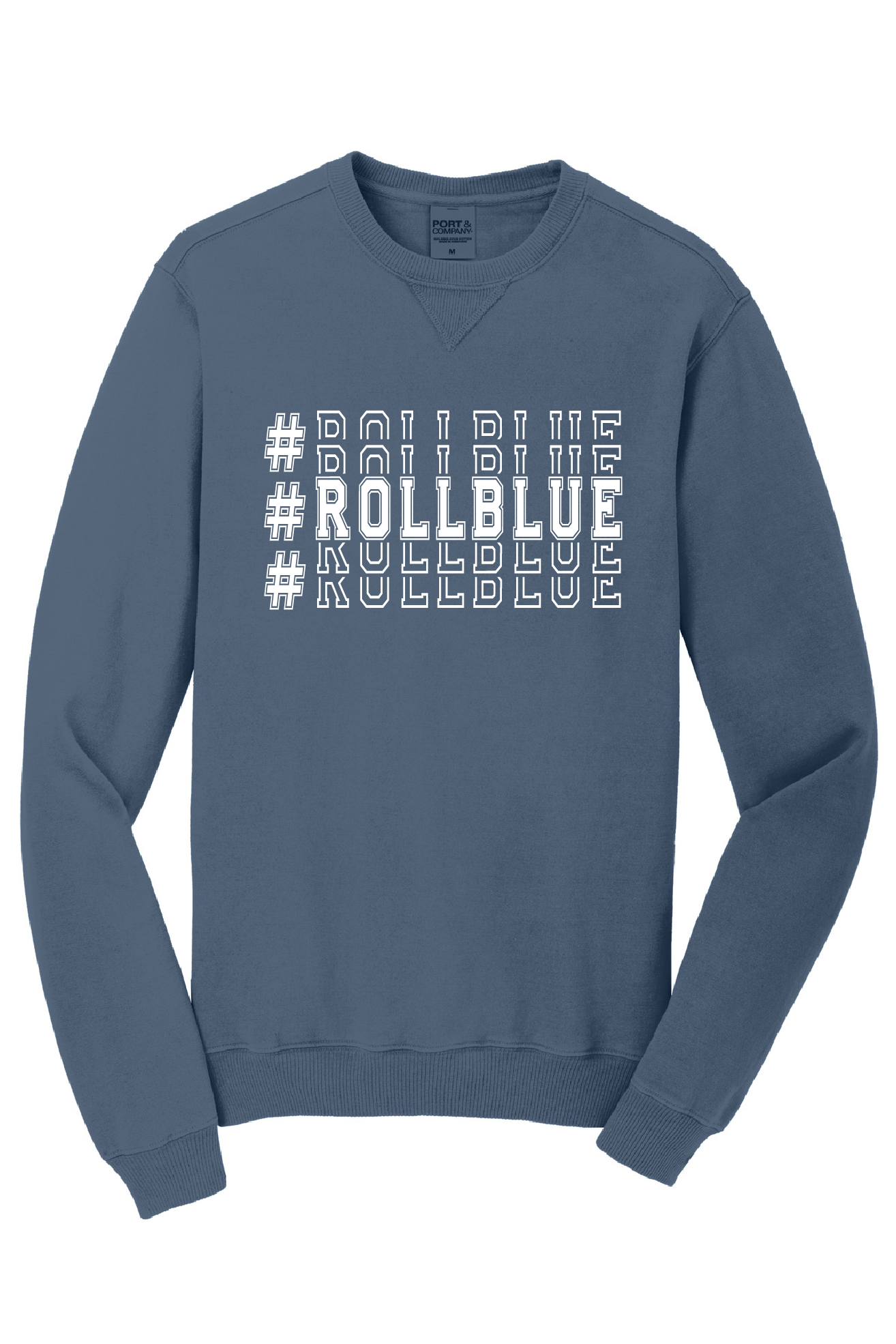 Crew Sweatshirt - Stacked #RollBlue White Logo - 098
