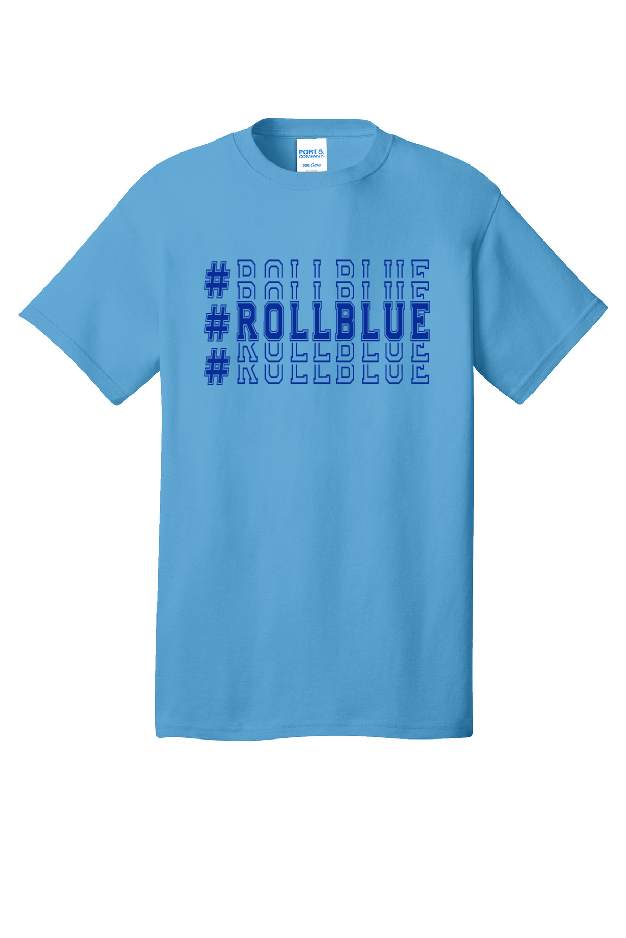 Tee - Stacked #RollBlue Blue Logo - PC54