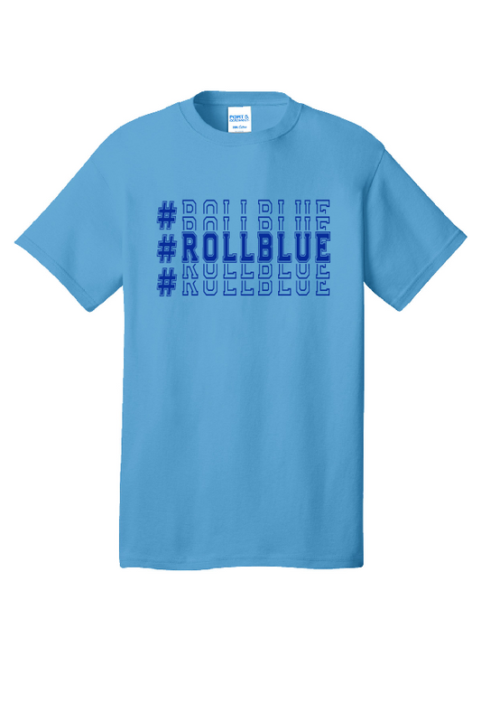 Tee - Stacked #RollBlue Blue Logo - PC54
