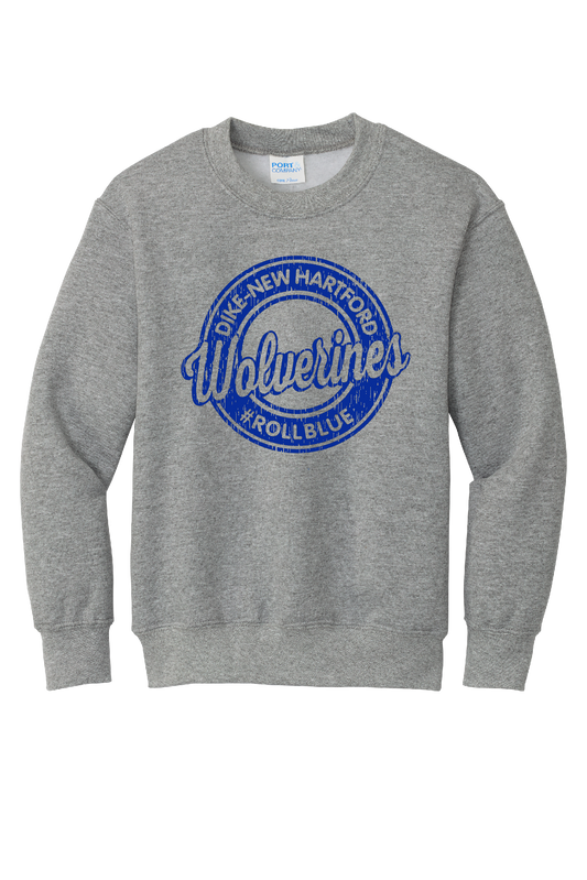 Crew Sweatshirt Youth - Circle Wolverine Blue Logo - 90Y