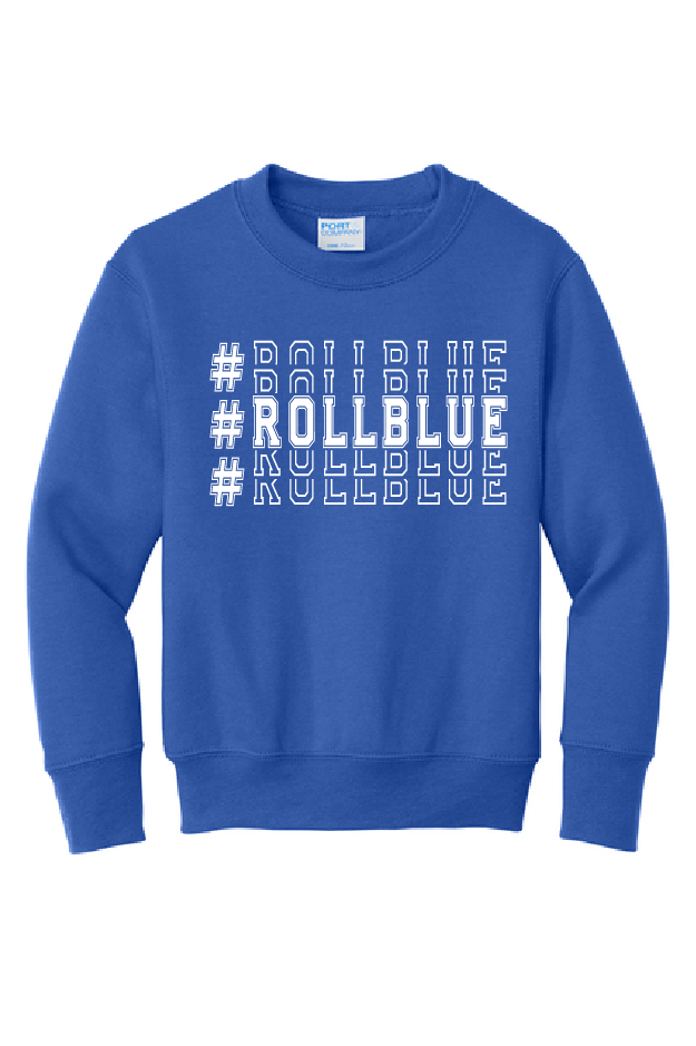 Crew Sweatshirt Youth - Stacked #RollBlue White Logo - 90Y